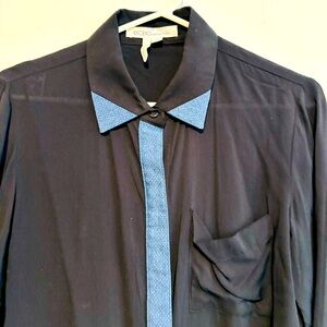 BCBGeneration Accent Blouse in Denim & Black